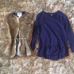 Long sleeve top with faux fur vest
